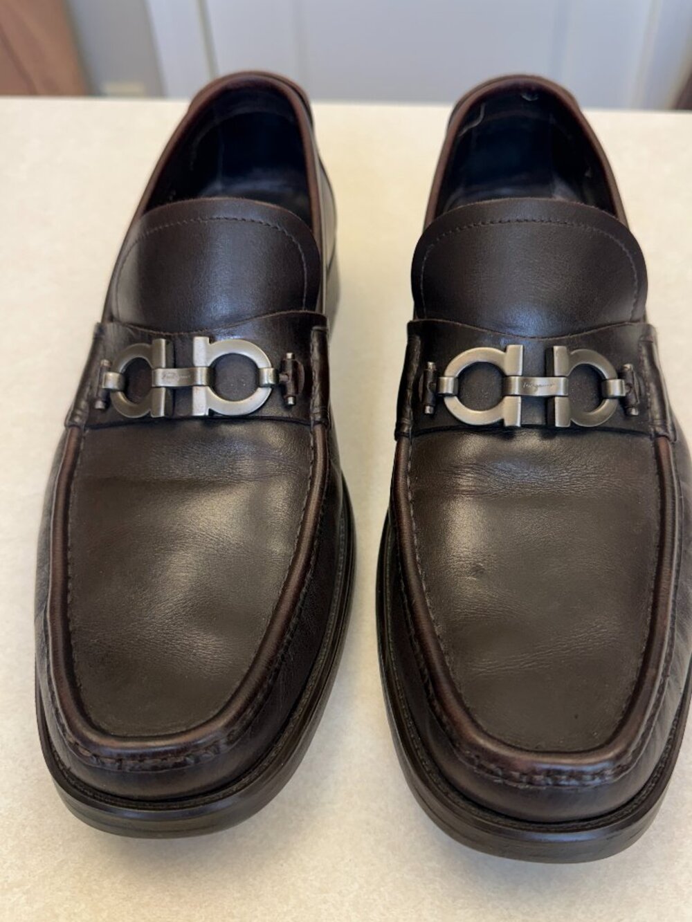 Salvatore Ferragamo Gancini Dark Brown Leather Loafers Men's 11.5